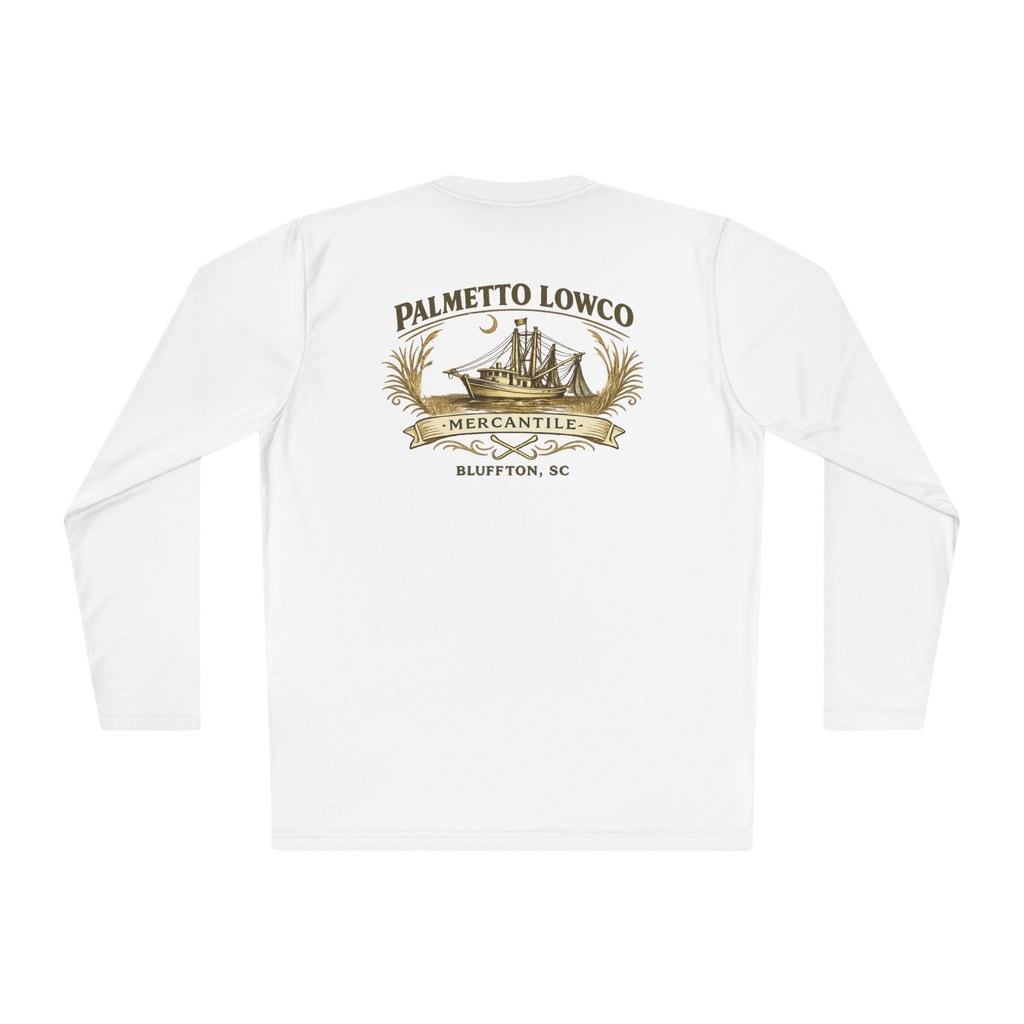 Palmetto Lowco Mercantile | Bluffton Shrimp Boat Shirt | Lowcountry Graphic Long Sleeve Performance Tee
