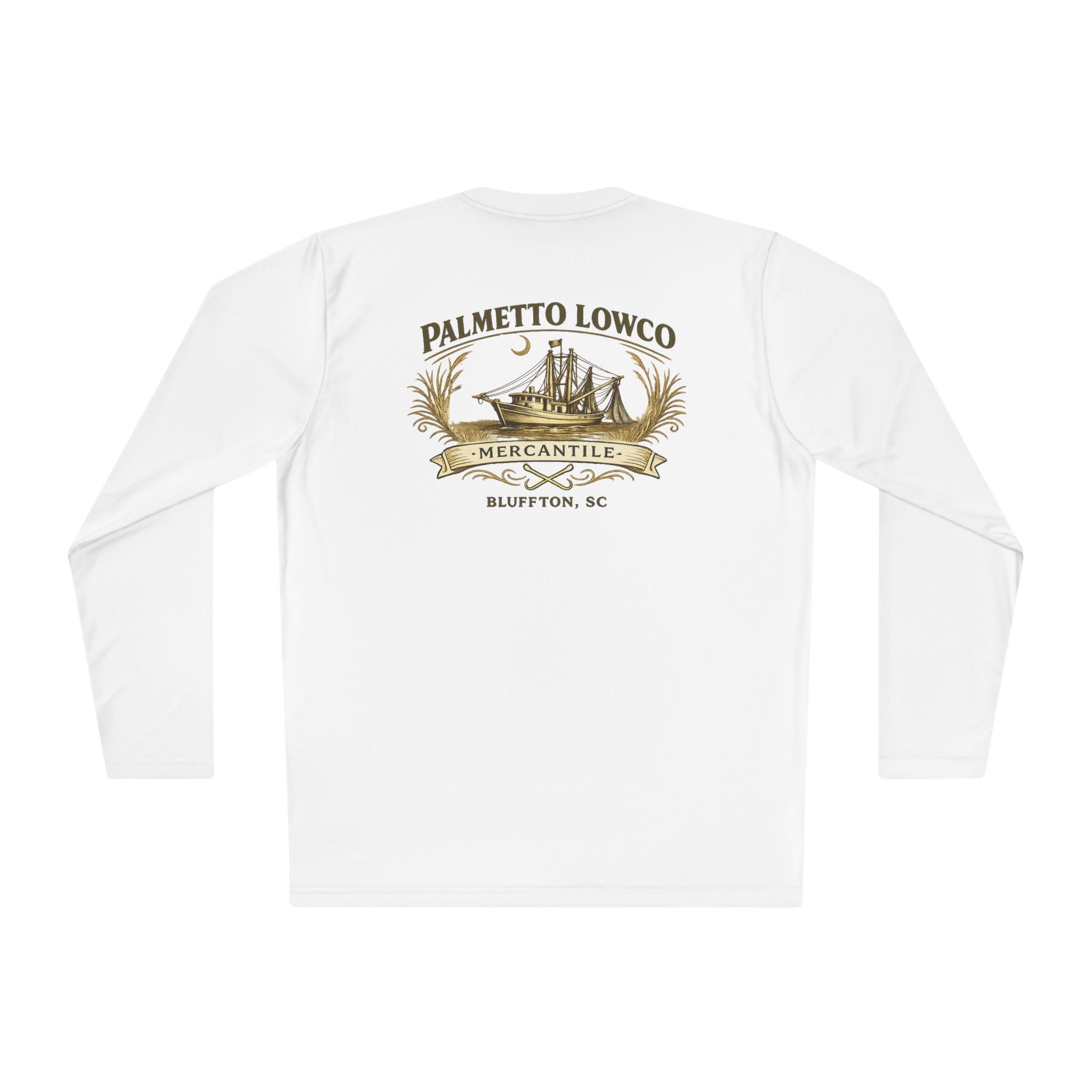 Palmetto Lowco Mercantile | Bluffton Shrimp Boat Shirt | Lowcountry Graphic Long Sleeve Performance Tee