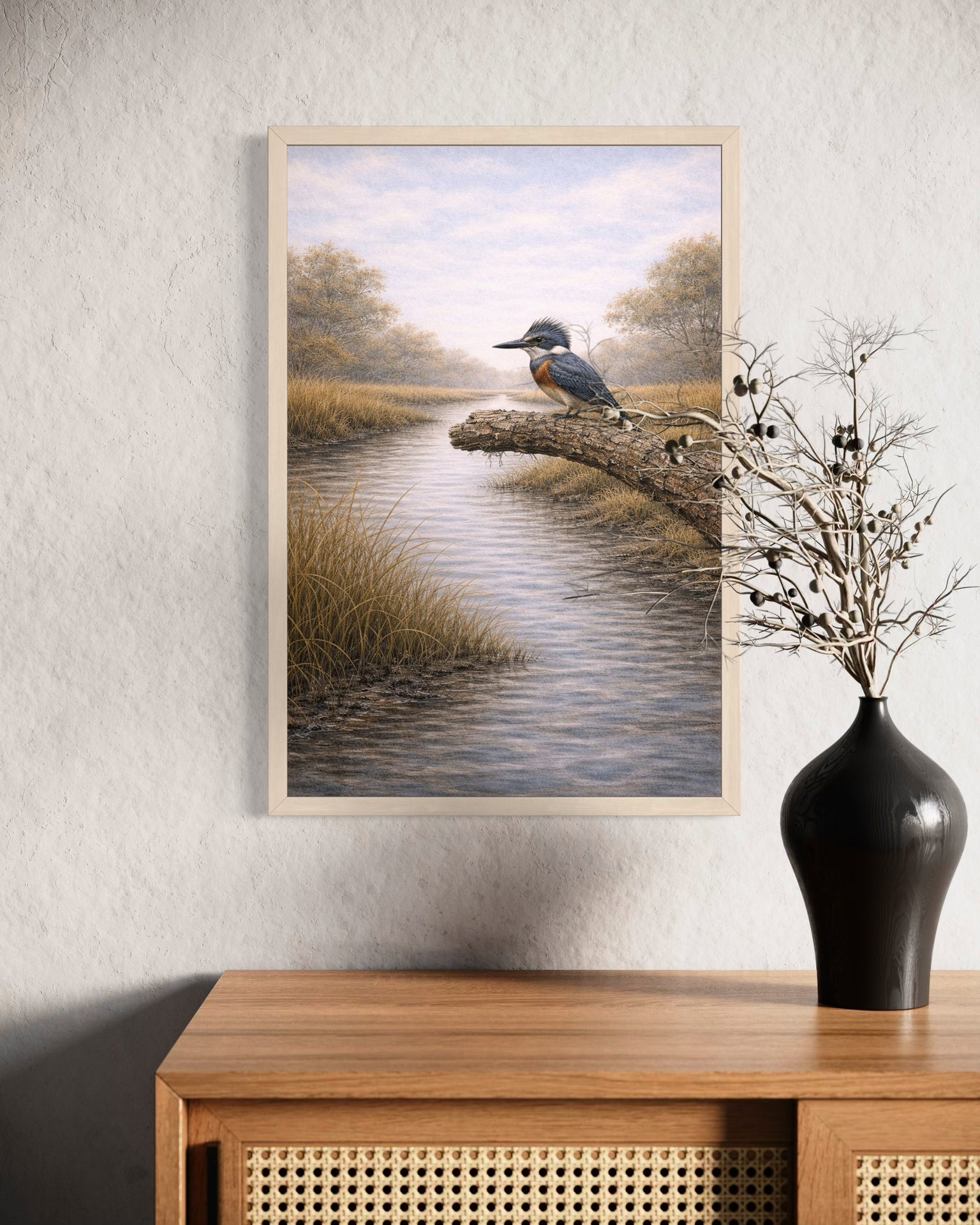 Belted Kingfisher Wall Art | Lowcountry Bird Print | South Carolina Naturalist Wildlife Artwork