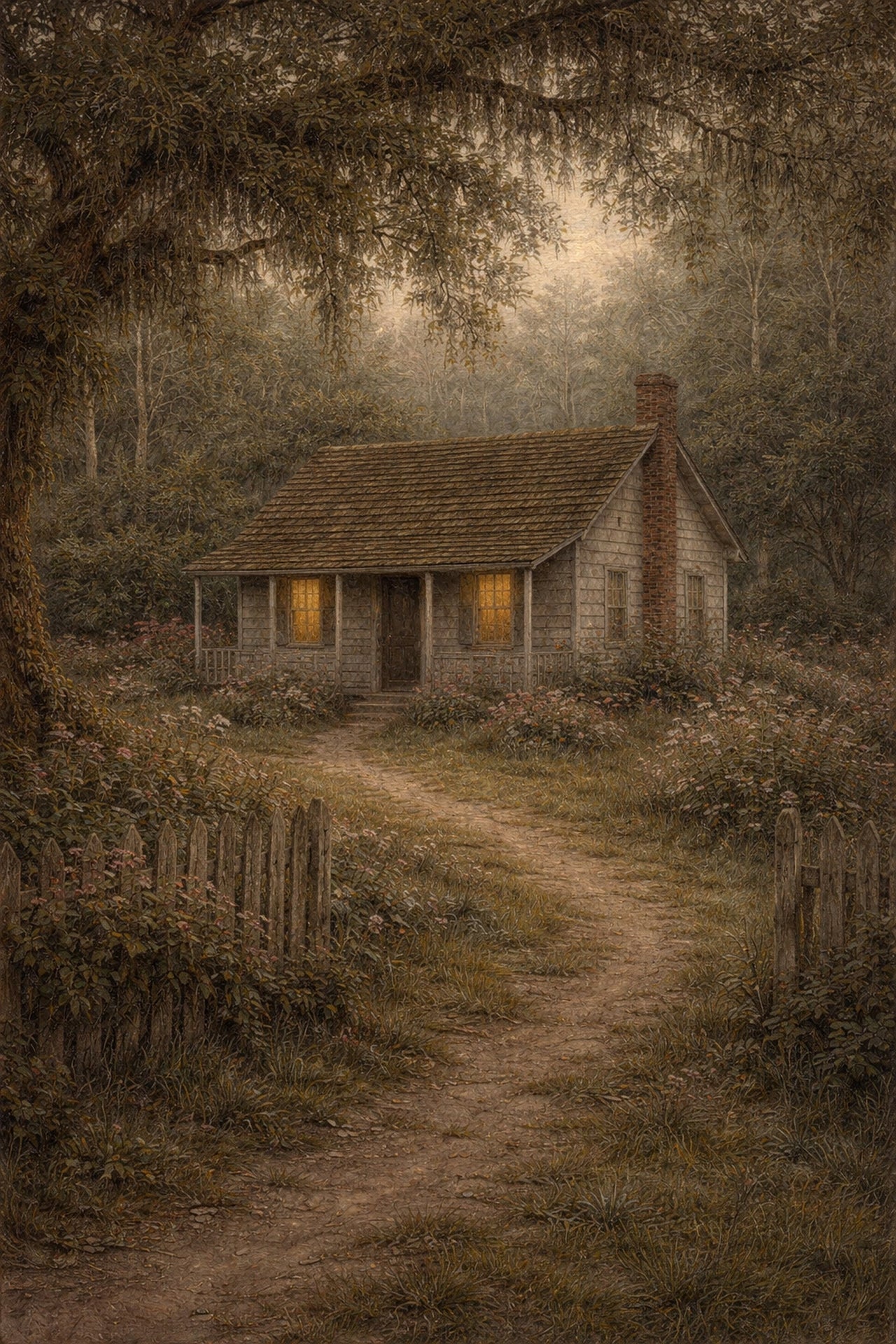 Cottage Garden Wall Art | Lowcountry Cottage Print | Southern Naturalist Landscape Artwork