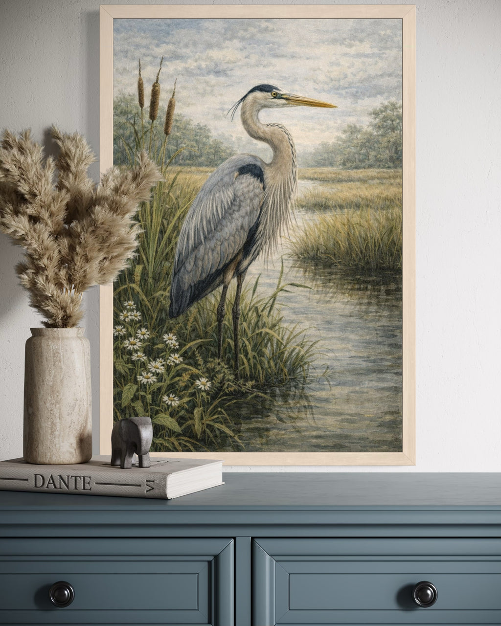 Marshside Sentinel | Great Blue Heron Wall Art Print | Lowcountry Coastal Bird Artwork