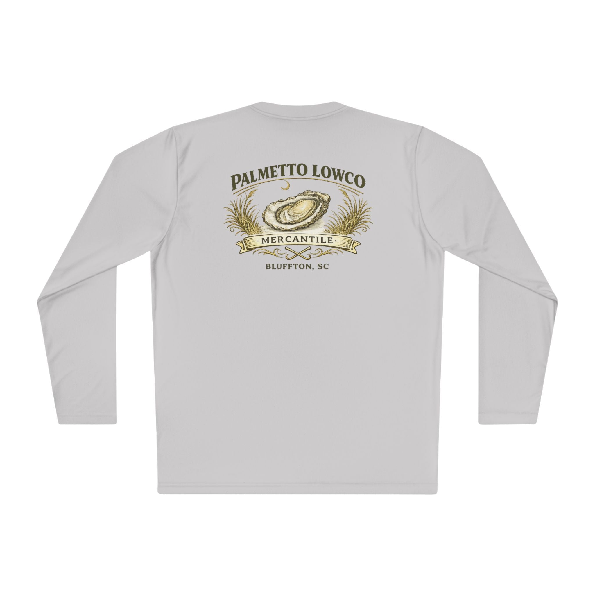Palmetto Lowco Mercantile | Marsh Moon Oyster Shirt | Bluffton SC Lowcountry | Graphic Long Sleeve Performance Tee