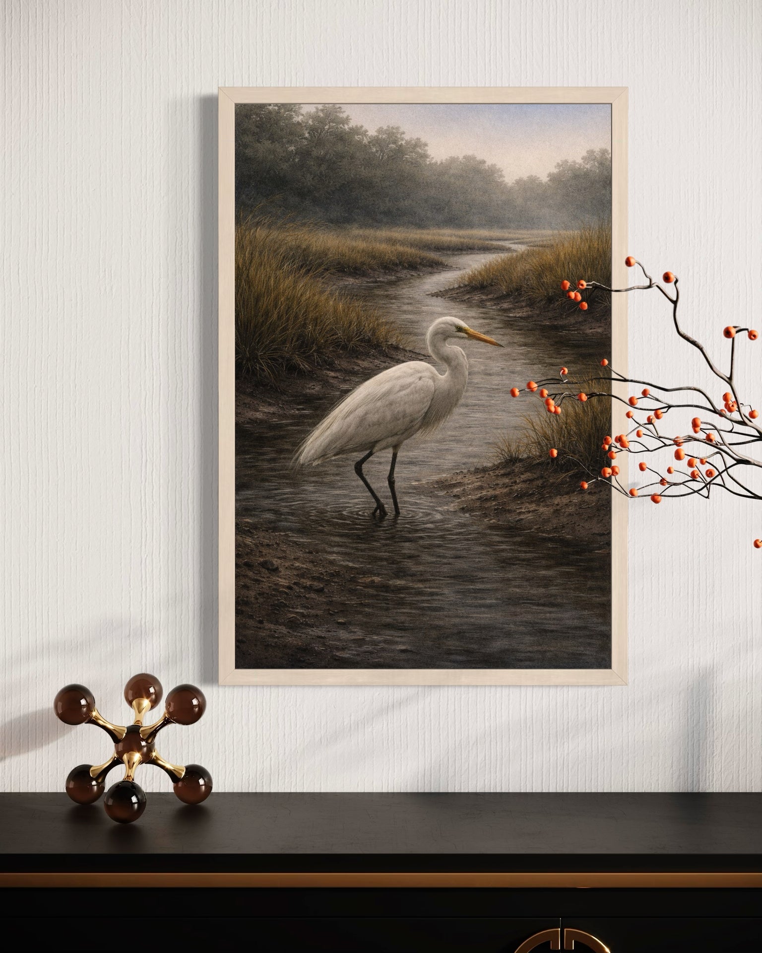Great Egret Lowcountry Wall Art Print | Coastal Marsh Bird Artwork