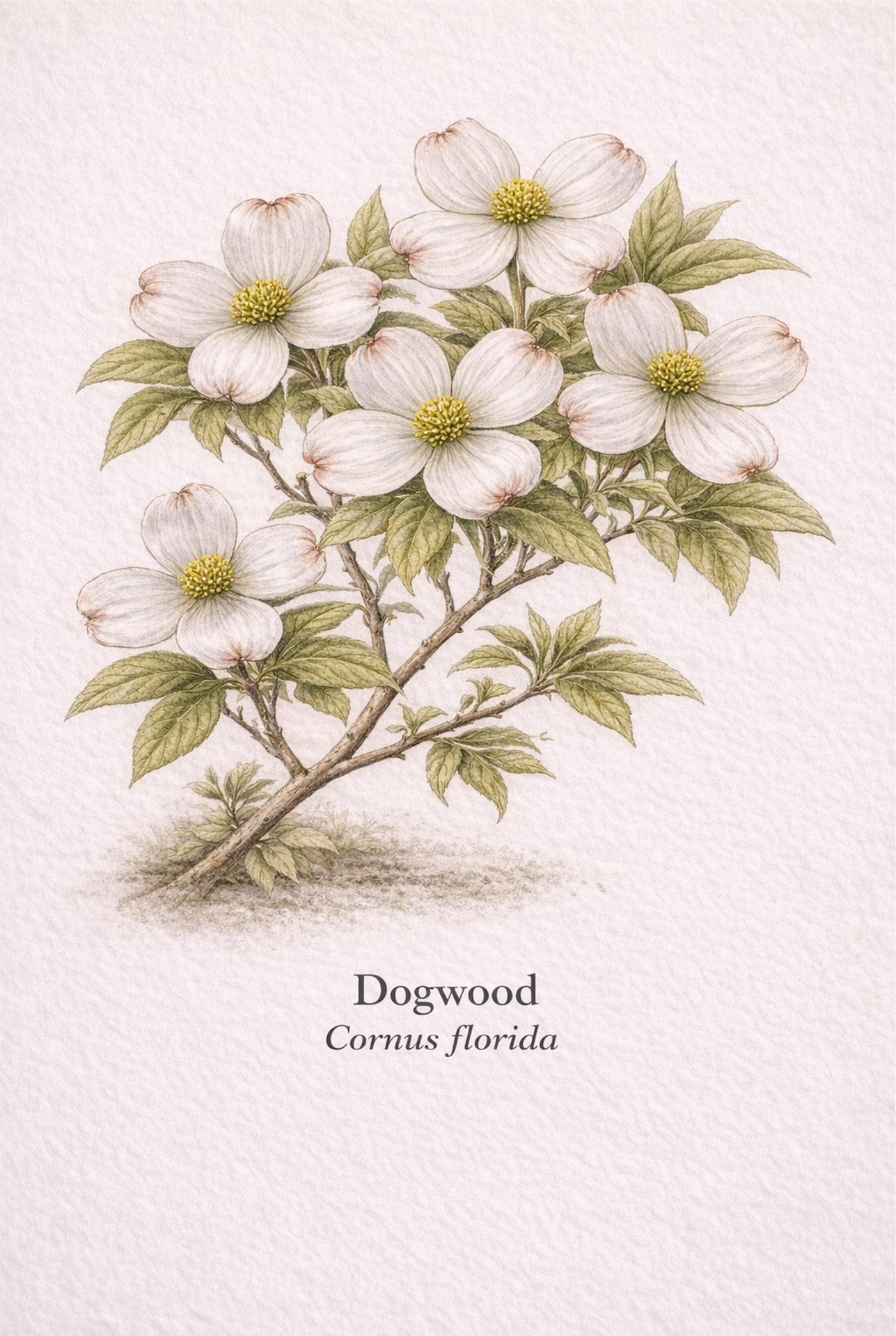 Dogwood Botanical Print | Cornus florida Naturalist Wall Art