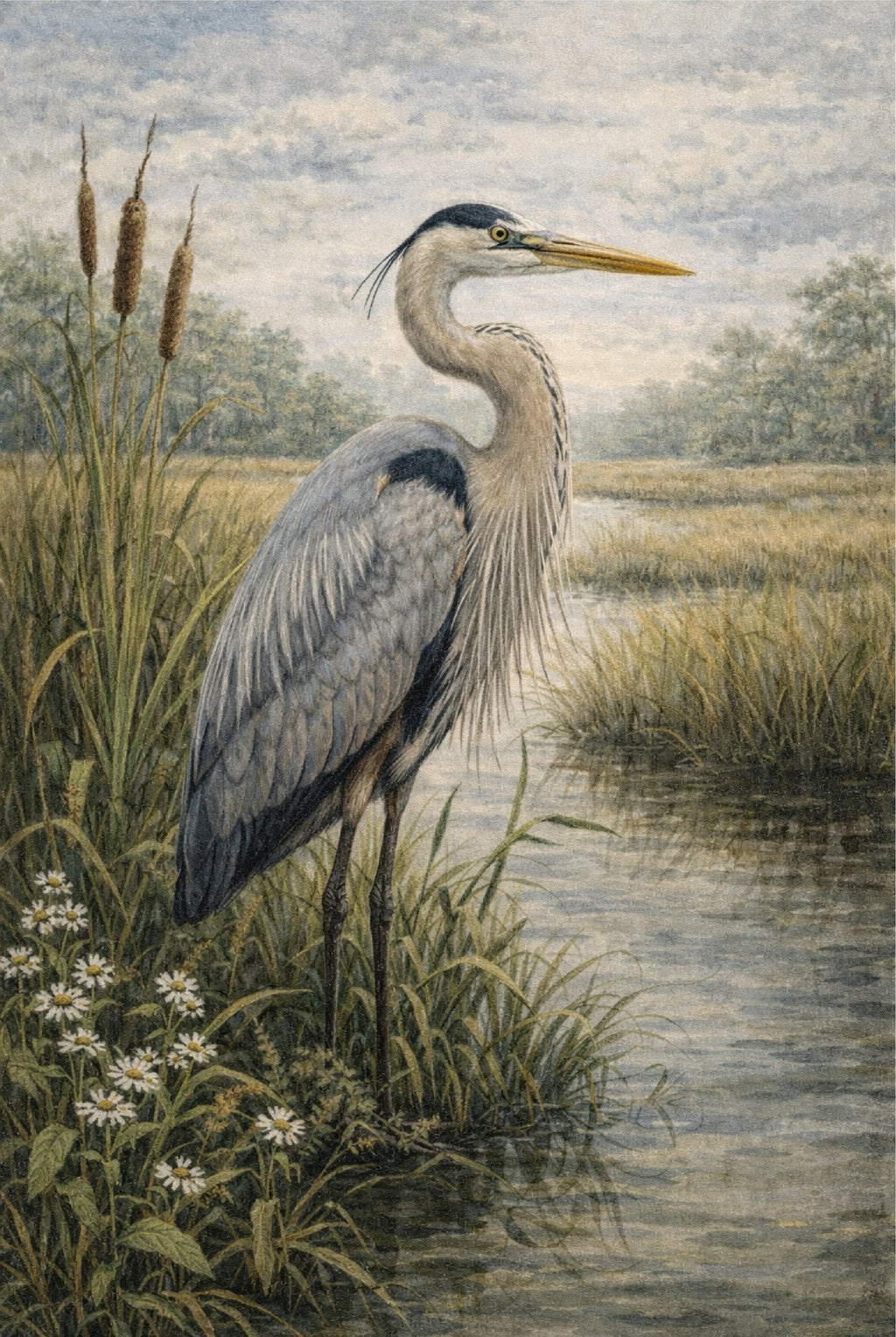 Marshside Sentinel | Great Blue Heron Wall Art Print | Lowcountry Coastal Bird Artwork