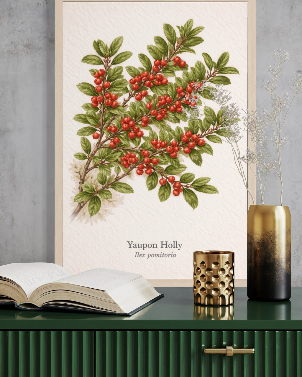 Yaupon Holly Botanical Print | Ilex vomitoria Naturalist Wall Art