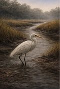 Great Egret Lowcountry Wall Art Print | Coastal Marsh Bird Artwork