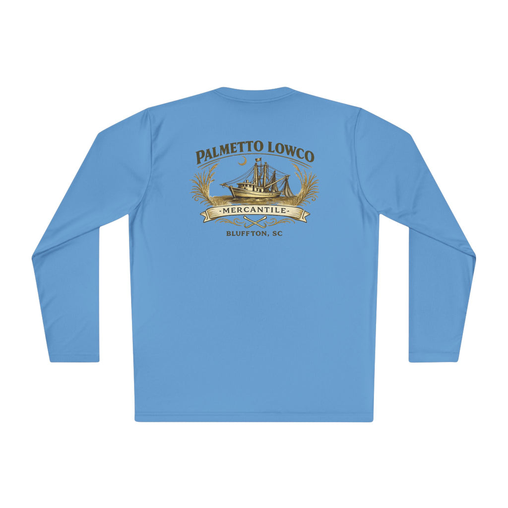 Palmetto Lowco Mercantile | Bluffton Shrimp Boat Shirt | Lowcountry Graphic Long Sleeve Performance Tee