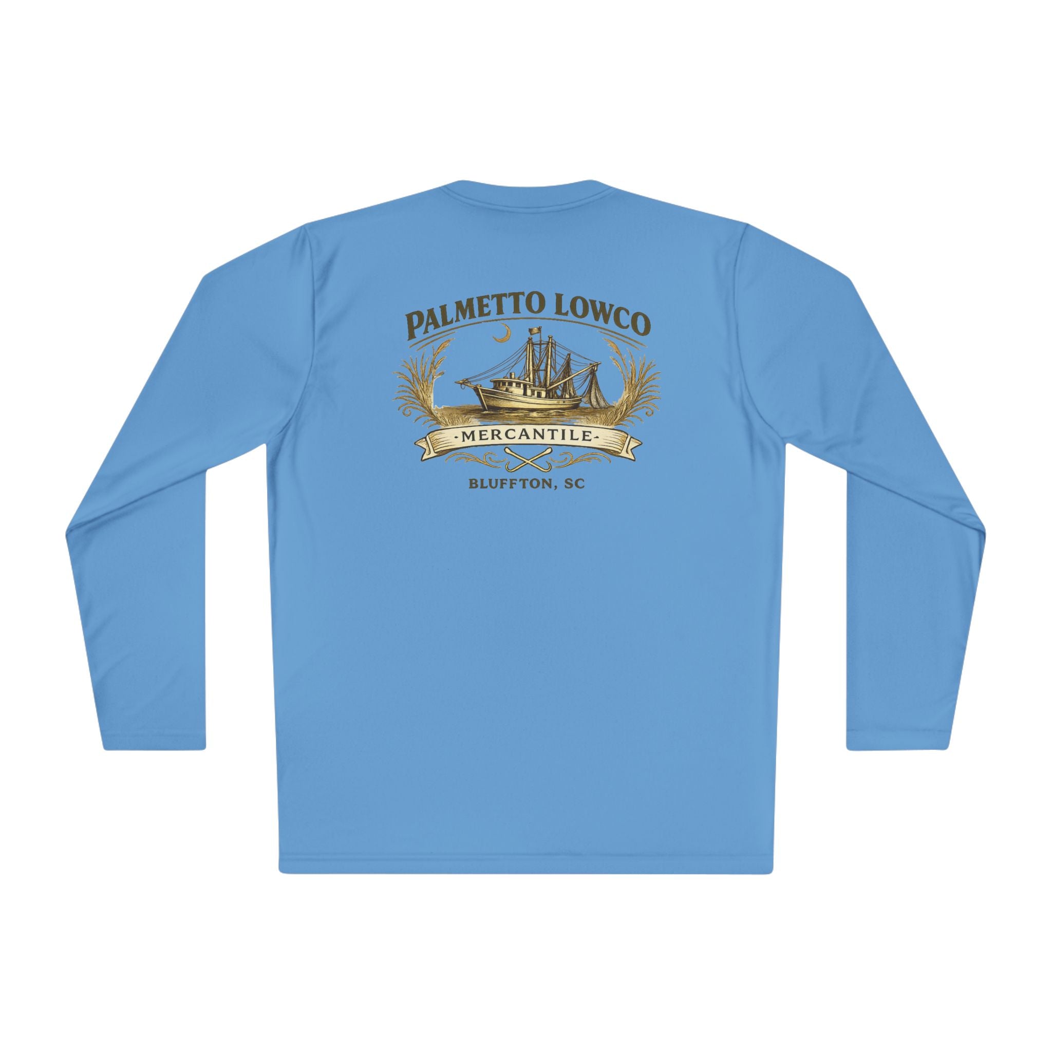 Palmetto Lowco Mercantile | Bluffton Shrimp Boat Shirt | Lowcountry Graphic Long Sleeve Performance Tee