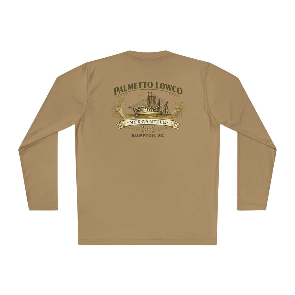 Palmetto Lowco Mercantile | Bluffton Shrimp Boat Shirt | Lowcountry Graphic Long Sleeve Performance Tee