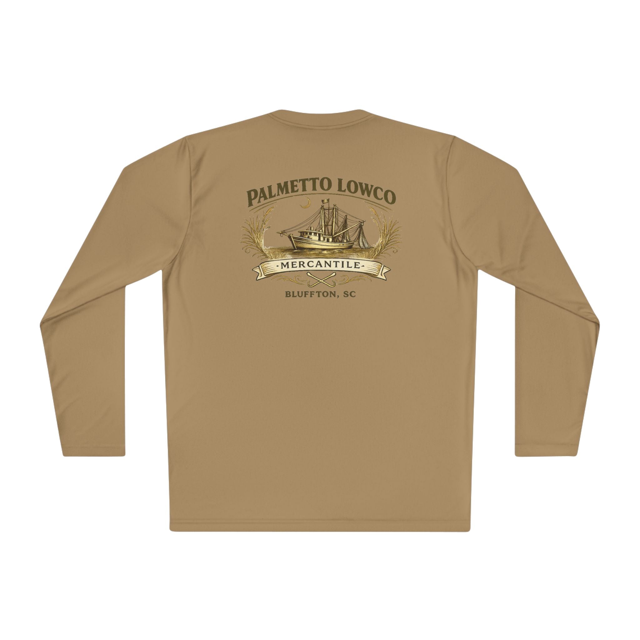 Palmetto Lowco Mercantile | Bluffton Shrimp Boat Shirt | Lowcountry Graphic Long Sleeve Performance Tee