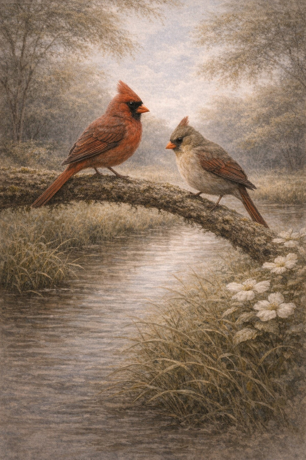 Cardinal Pair Wall Art | Lowcountry Bird Print | South Carolina Naturalist Artwork