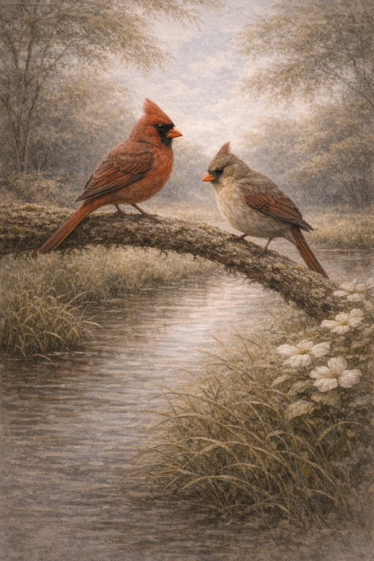 Cardinal Pair Wall Art | Lowcountry Bird Print | South Carolina Naturalist Artwork