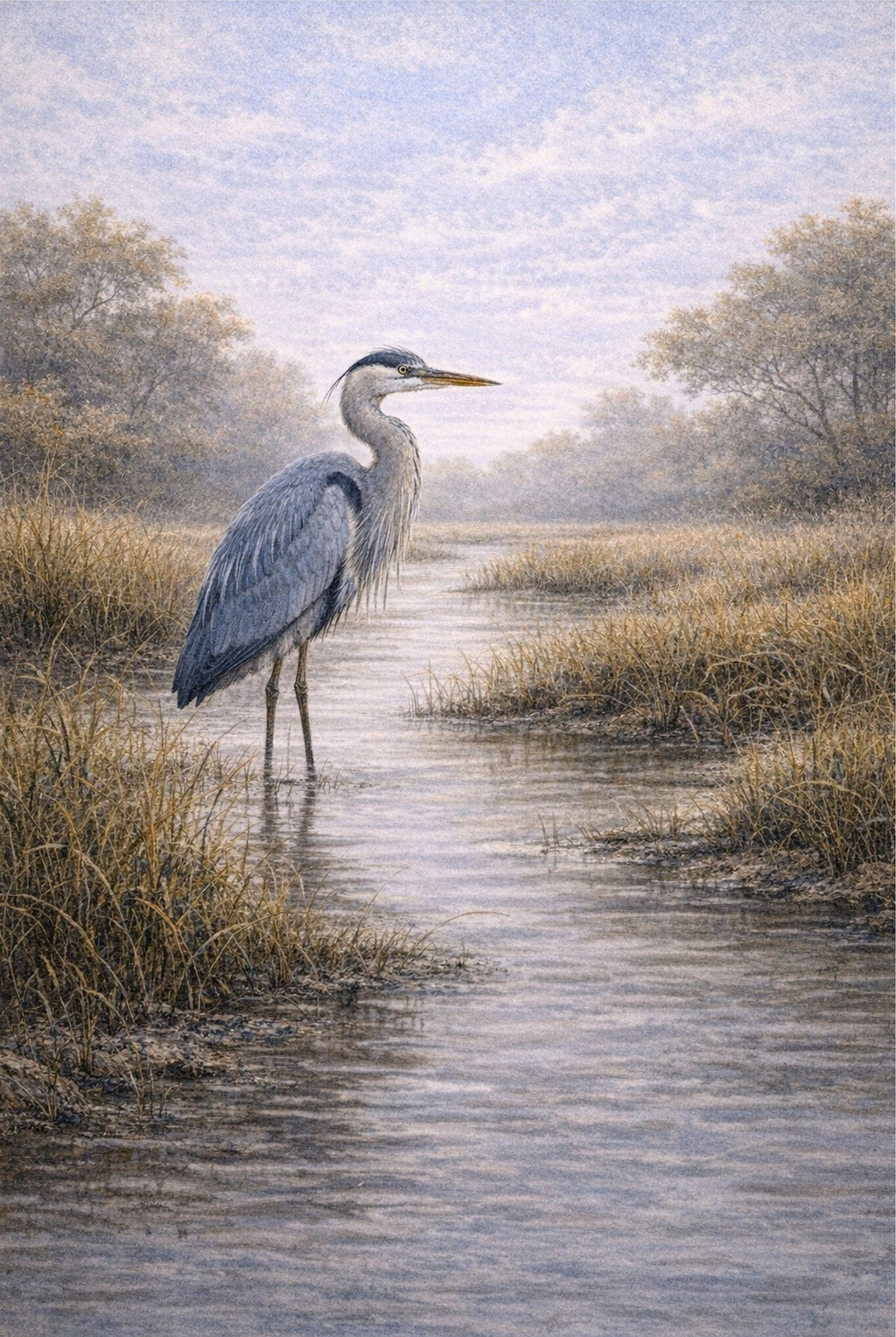 Great Blue Heron Marsh Channel Print | Lowcountry Bird Wall Art