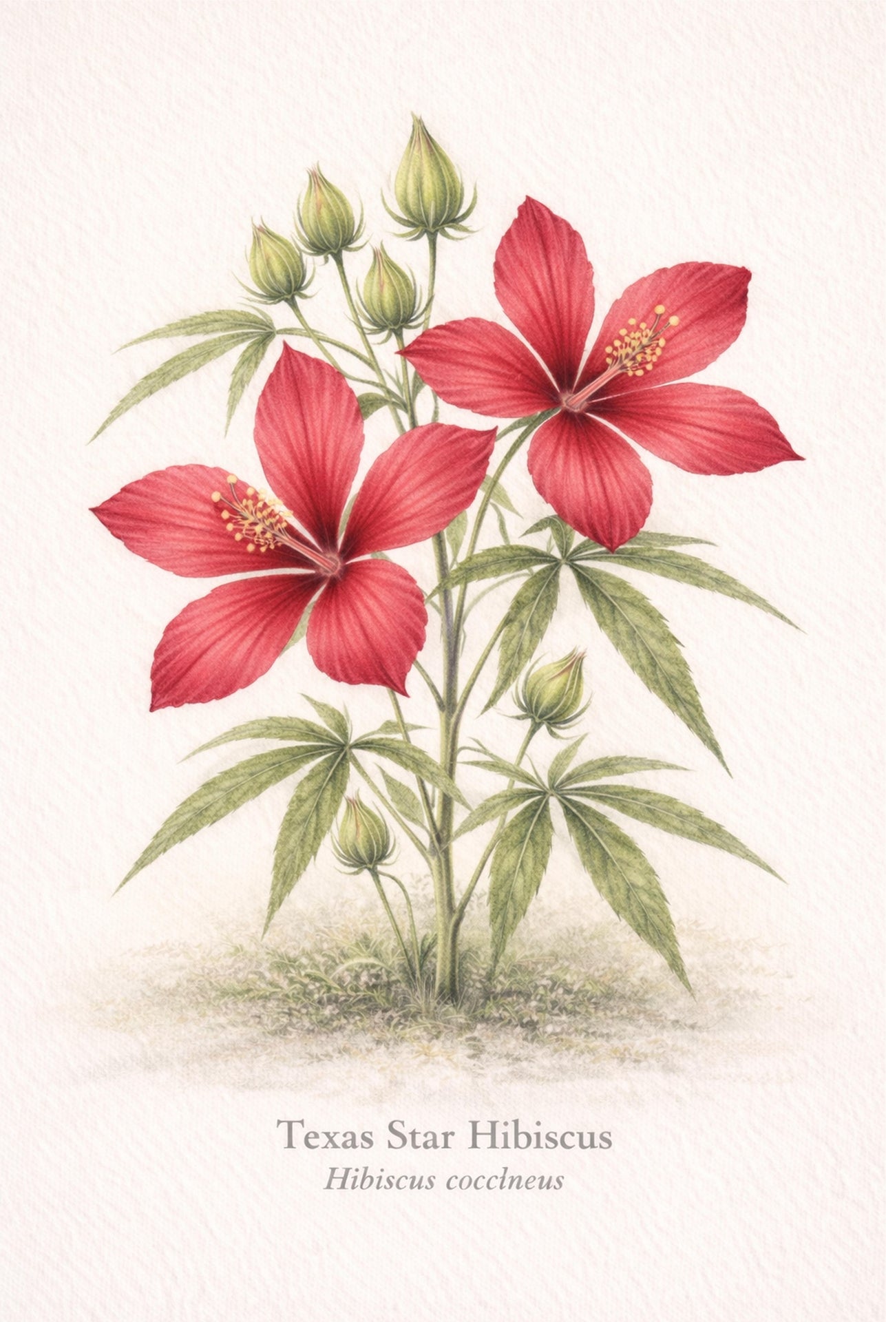 Texas Star Hibiscus Botanical Print | Coastal Wetland Flower Wall Art
