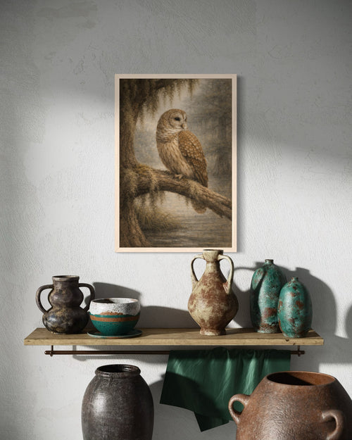 Barred Owl Wall Art | Lowcountry Swamp Wildlife Print | South Carolina Naturalist Artwork
