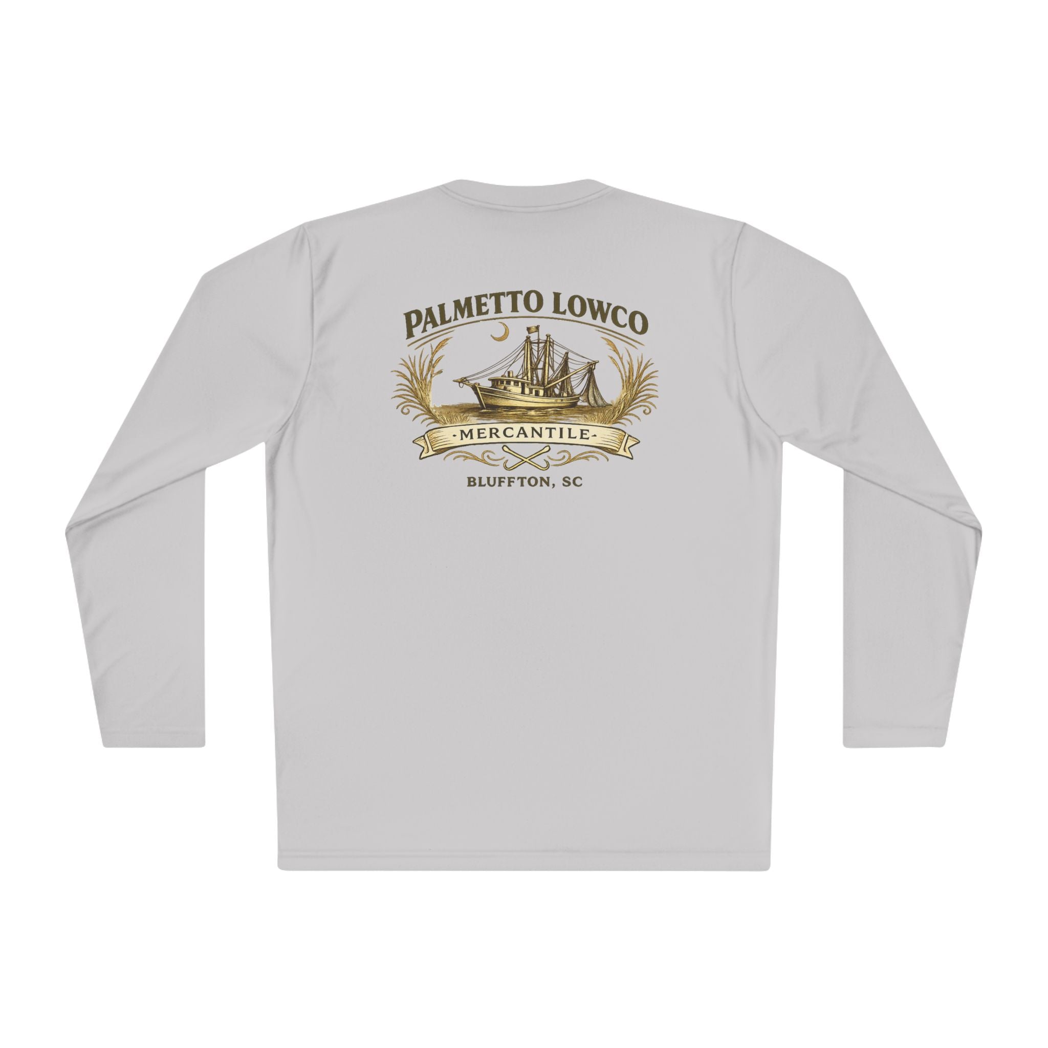 Palmetto Lowco Mercantile | Bluffton Shrimp Boat Shirt | Lowcountry Graphic Long Sleeve Performance Tee