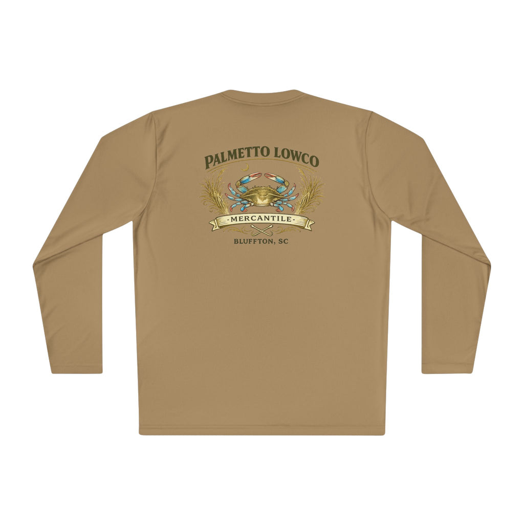 Palmetto Lowco Mercantile | Blue Crab Shirt | Bluffton SC Lowcountry | Graphic Long Sleeve Performance Tee