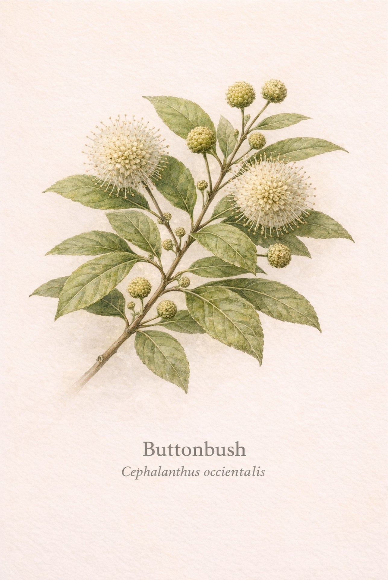 Buttonbush Botanical Print | Cephalanthus occidentalis Lowcountry Native Plant Wall Art