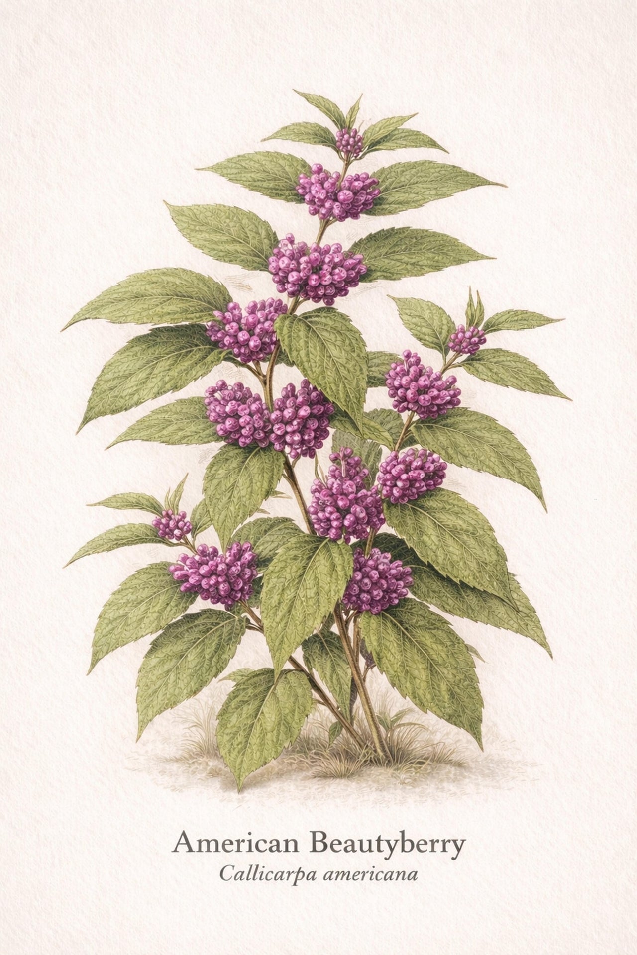 American Beautyberry Botanical Print | Callicarpa americana Naturalist Wall Art