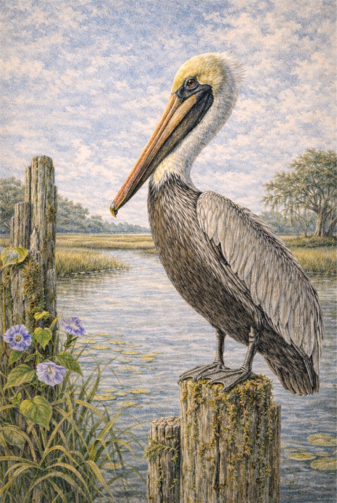 Brown Pelican Wall Art | Lowcountry Coastal Bird Print | South Carolina Naturalist Artwork