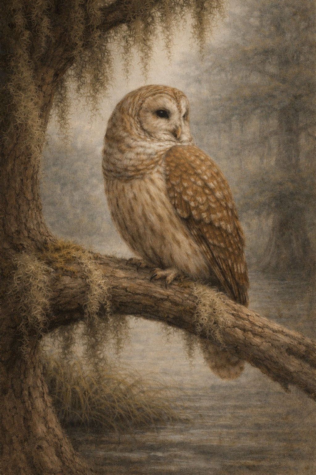 Barred Owl Wall Art | Lowcountry Swamp Wildlife Print | South Carolina Naturalist Artwork