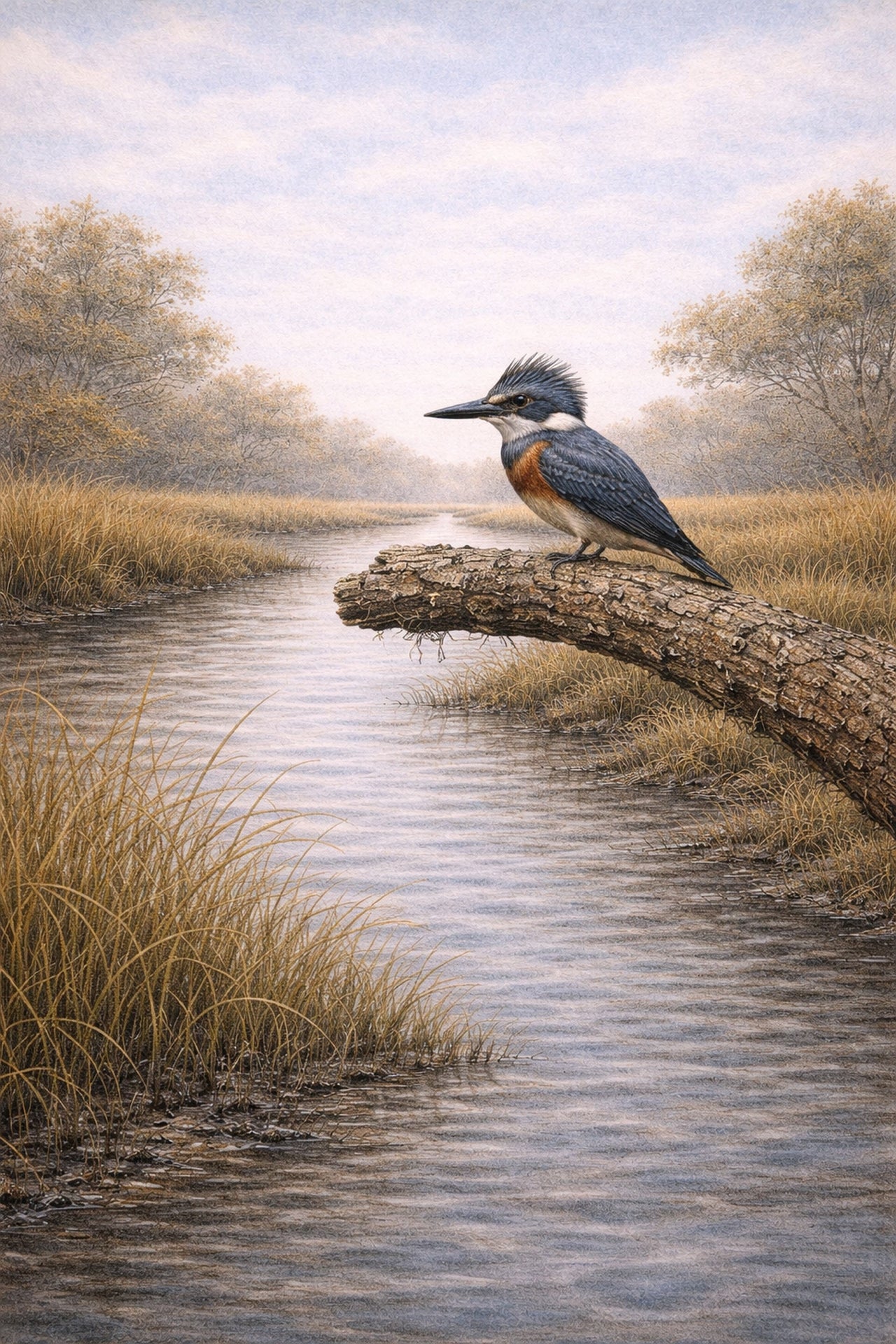 Belted Kingfisher Wall Art | Lowcountry Bird Print | South Carolina Naturalist Wildlife Artwork
