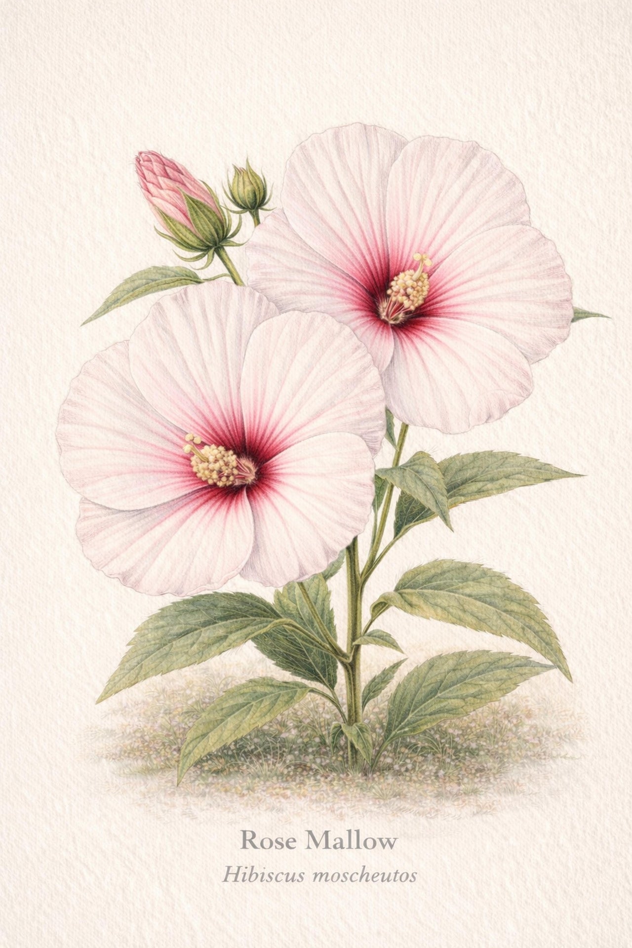 Rose Mallow Botanical Print | Hibiscus moscheutos Naturalist Wall Art