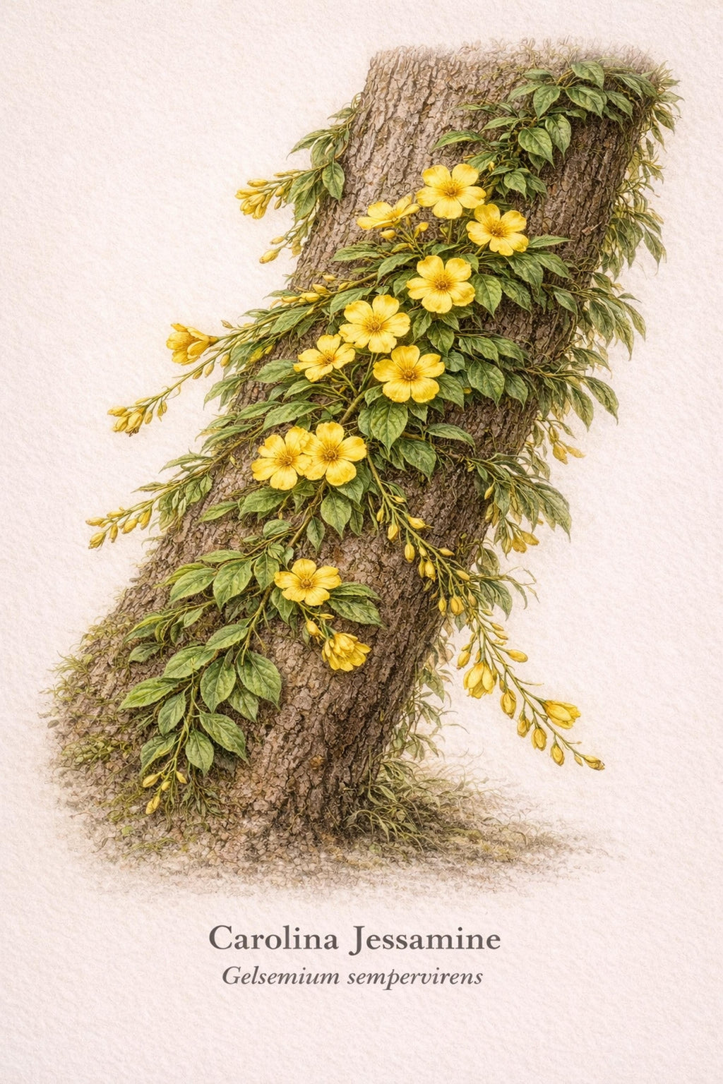 Carolina Jessamine Botanical Print | Gelsemium sempervirens Naturalist Wall Art