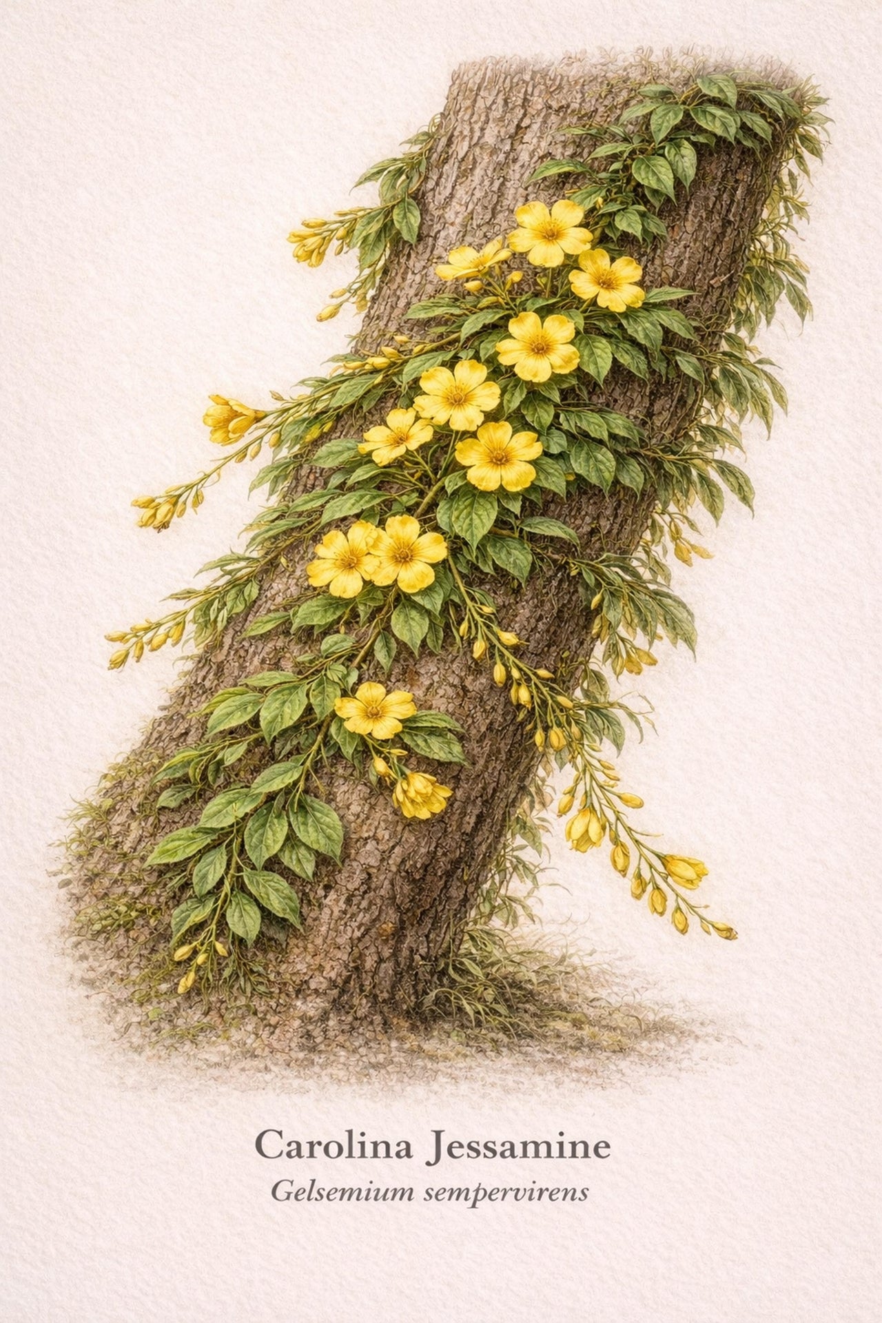 Carolina Jessamine Botanical Print | Gelsemium sempervirens Naturalist Wall Art