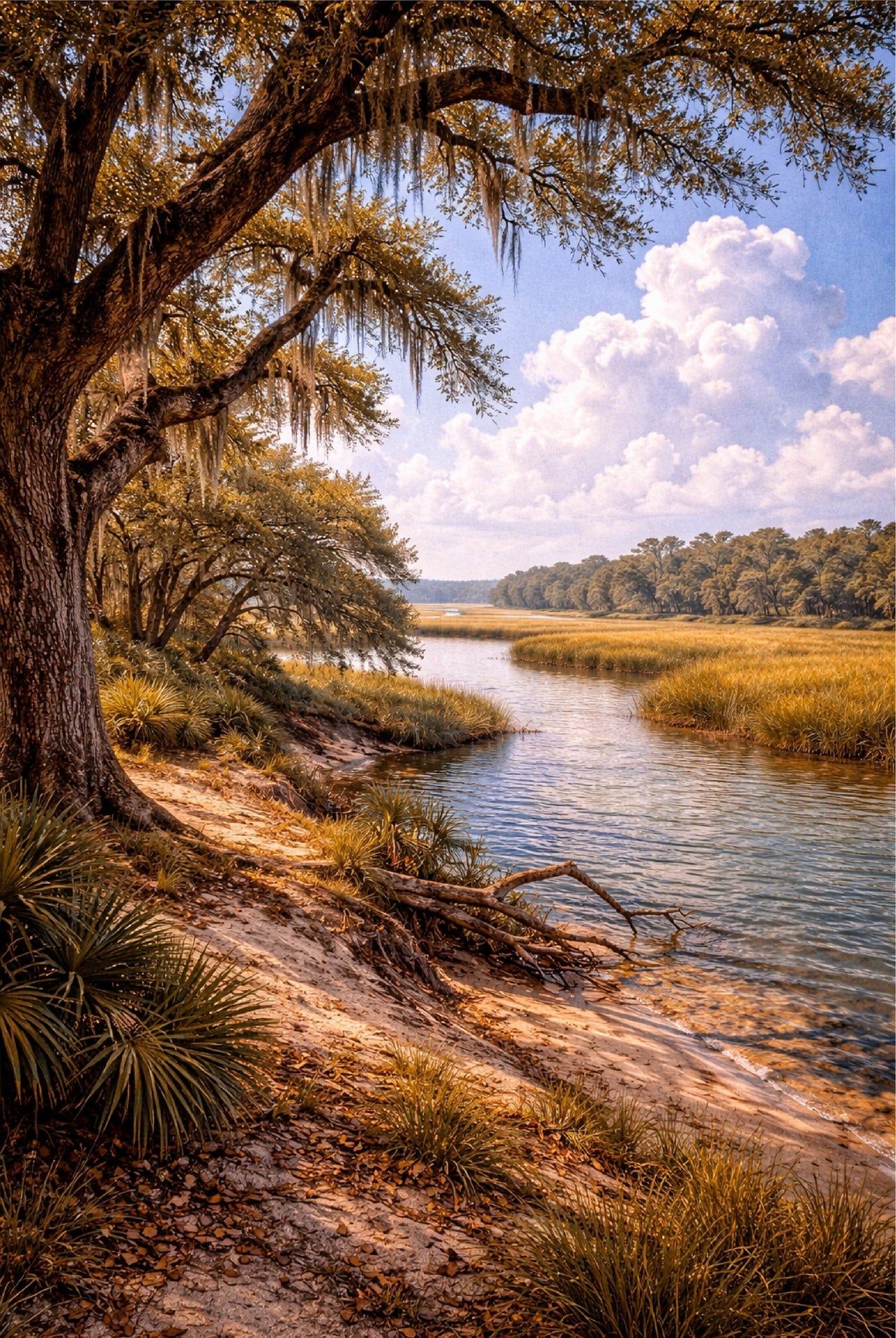 Live Oak Bluff Lowcountry Wall Art Print | Coastal Marsh Landscape Artwork