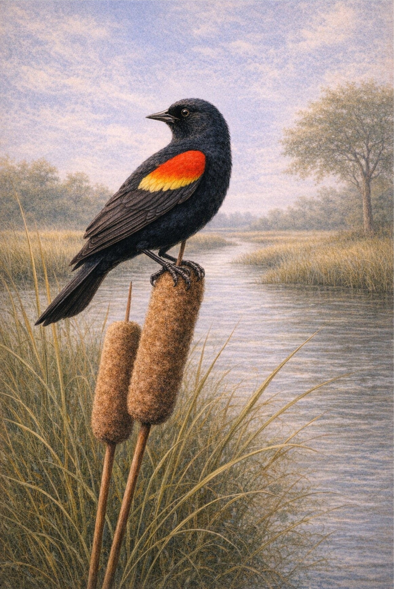Red-winged Blackbird Wall Art | Lowcountry Marsh Bird Print